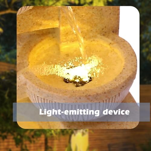 4-Tier Outdoor Indoor Water Feature Fountain, 32" H Indoor Cascading Waterfall with 3 LED Lights, Floor Standing Garden Fountain for Garden, Deck, Backyard, Patio, Yard (Yellow) - Image 2