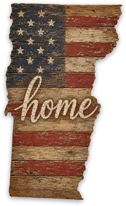 Vermont "Home" State Shape Sign — Vintage American Flag Wall Decor — UV-Printed Aluminum (Not Real Wood) — Patriotic State Pride Art for Indoors & Outdoors — Made in USA by MRC+Wood+Products
