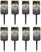 Poceacles Cross Solar Lights Set of 8 Outdoor Solar Powered Outdoor Cemetery Stake Lights Grave Solar Lamp Landscape Lighting Waterproof Grave Flameless Candles, God Cross Black by Poceacles