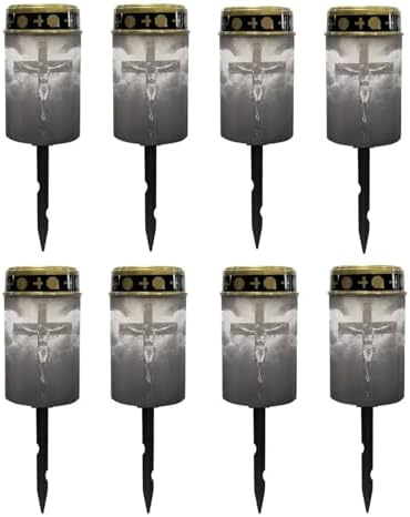 Poceacles Cross Solar Lights Set of 8 Outdoor Solar Powered Outdoor Cemetery Stake Lights Grave Solar Lamp Landscape Lighting Waterproof Grave Flameless Candles, God Cross Black by Poceacles