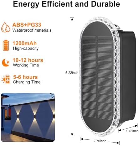 Ellasay Solar Fence Lightsv Backyark: 12-Pack Fence Lights Solar Powered 3 Color Modes - Up & Down LED Waterproof Solar Wall Lights for Outdoor Yard/Porch/Patio/Railing - Image 6