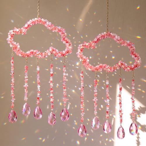 Suncalla 2 Pcs Crystal Suncatchers for Window Pink Clouds Boho Decor Hanging Sun Catcher Making Rainbow Artificial Crystal Prisms Wind Chime with Chain for Garden Home Wedding Ornament Gift by Unknown