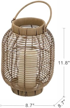 Elegant Poly Rattan Outdoor Lantern with Warm White LED Candle for Patio, Deck, and Garden Decor (Brown + Plastic+Rattan-2) - Image 7