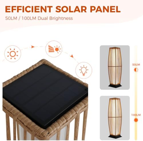 Grand patio Solar Outdoor Floor Lamp, Waterproof Wicker Boho Patio Lantern with Warm LED Light, Cordless Solar Standing Light for Porch, Deck, Garden & Poolside Decor, Large Taurus - Image 5