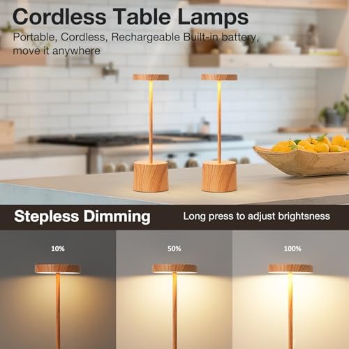 Kakanuo Wooden Rechargeable Cordless Lamp - Touch Control, 3 Color Temperature, LED Outdoor Wireless Lamp, Battery Operated Lamps, Stepless Dimmable, Set of 2 - Image 2