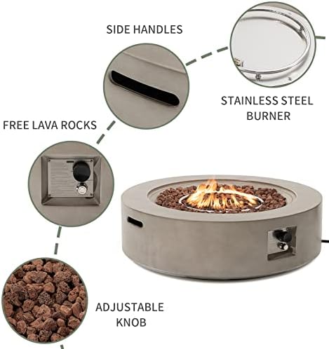 COSIEST 2-Piece Outdoor Propane Firepit Table Set w Tank Table, Certified, 42 inch Gray Fire Table (50,000 BTU) w 16 inches Tank Cover Side Table 20lb for Garden,Pool,Backyard - Image 3