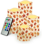 Fall Maple Leaves Flameless Candles with Timer and Remote Battery Operated LED Candles Color Changing Thanksgiving Day Party Pillar Candles Bulk Fake Candles for Festival Home Decor by Uorisanigo