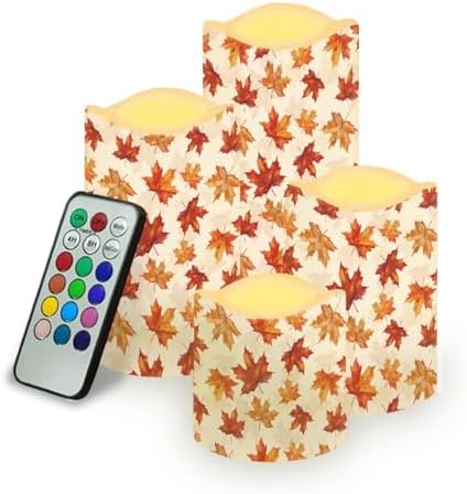 Fall Maple Leaves Flameless Candles with Timer and Remote Battery Operated LED Candles Color Changing Thanksgiving Day Party Pillar Candles Bulk Fake Candles for Festival Home Decor by Uorisanigo