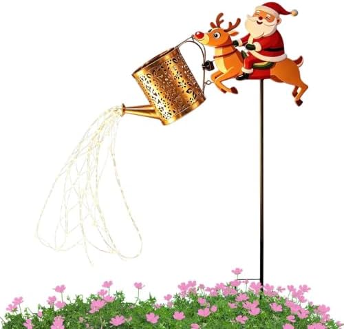 Solar Watering Can with Stake LED Christmas Santa Metal Garden Decor by Unknown