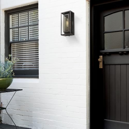 Globe Electric 44228 Montague 1-Light Outdoor Wall Sconce, Bronze, Clear Glass Shade,44228 - Image 3
