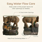 Elephant Outdoor Water Fountain with Glass Tabletop, 21.85" H Cascading Garden Water Feature, Country Style Patio Fountain with Realistic Skin & Rock for Yard, Deck, Backyard Décor - Image 4