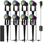 Banord RGBW Color Changing Outdoor Landscape Lighting, 8 Pack Low Voltage LED Outdoor Spotlight with Remote, IP65 Waterproof for Yard, Garden, Lawn by Banord