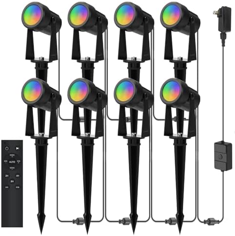 Banord RGBW Color Changing Outdoor Landscape Lighting, 8 Pack Low Voltage LED Outdoor Spotlight with Remote, IP65 Waterproof for Yard, Garden, Lawn by Banord