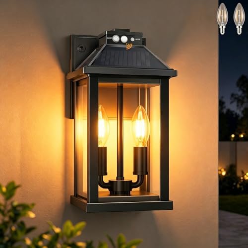 ropelux Solar Lights Outdoor Waterproof, 3 Modes Porch Lights, Motion Sensor Outside Light for House, Outdoor Wall Lights Lantern, Exterior Lighting Fixtures for Garden Patio Fence Yard Garage, 1Pack by Ropelux