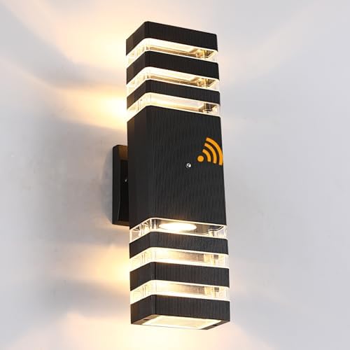 Dusk to Dawn Outdoor Wall Lights 1 Pack, IP65 Waterproof Modern Exterior Light Fixture, 3000K Warm White 3-Layer Up and Down Outdoor Wall Sconce for House Front Porch Garage by BOXCUPIN