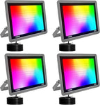 RGBCW LED Floodlight Outdoor 100W,Smart Colour Changing Wall Washer With APP Control/Music Sync/Timer/Dimmable/500W Equivalent/IP66 Waterproof Disco Light For Party,Garden,Halloween(4pcs,100W) by Unknown