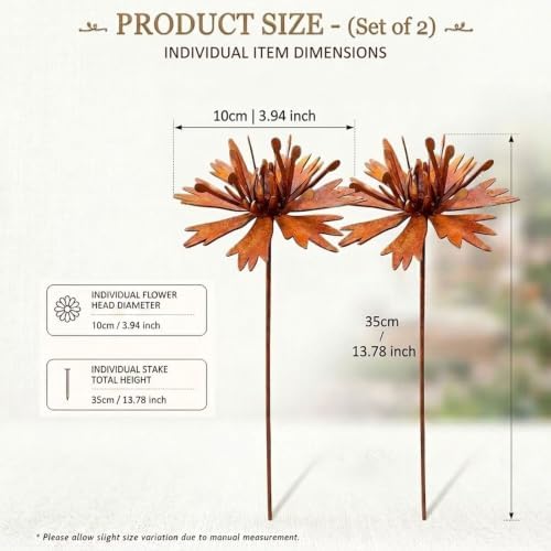 Rusty Metal Garden Stakes, 2PCS Rustic Flower Yard Art, Weather Resistant Metal Garden Decor for Flower Beds, Cottage Garden, Lawn, Patio and Planters - Image 2