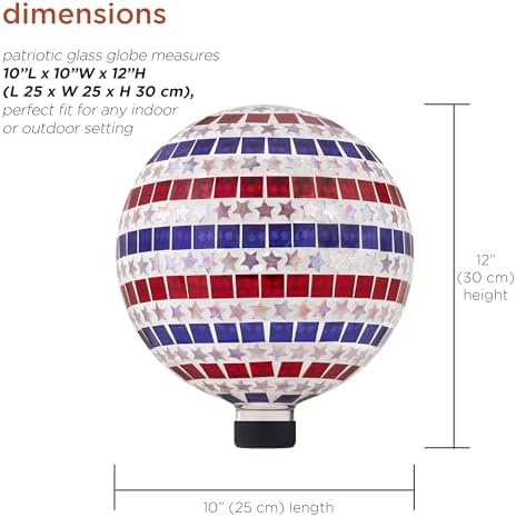 Alpine Corporation 10" Diameter Indoor/Outdoor Patriotic Glass Stars and Stripes Gazing Globe Yard Decoration, Red, White and Blue - Image 2