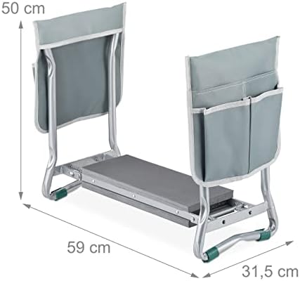 Relaxdays Garden Kneeler, with Pouches for Tools, Padded, Gardening & Weeding, up to 150 kg, Folding Mat, Silver/Grey - Image 4
