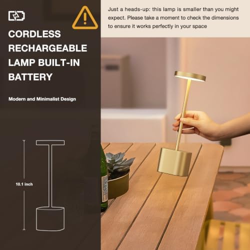 Cordless Rechargeable Table Lamp, 4000mAh Battery Operated, Light Gold, 2 - Image 4