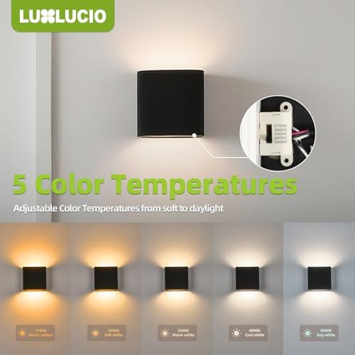 2 Pack Indoor Outdoor Black Up and Down LED Wall Light, Modern Bedroom/Porch Wall Lamp, IP65 Waterproof, 5%-100% Dimmable 18W 1620lm, 5CCT (2700K-5000K), CRI 90+, 120V-277V - Image 4