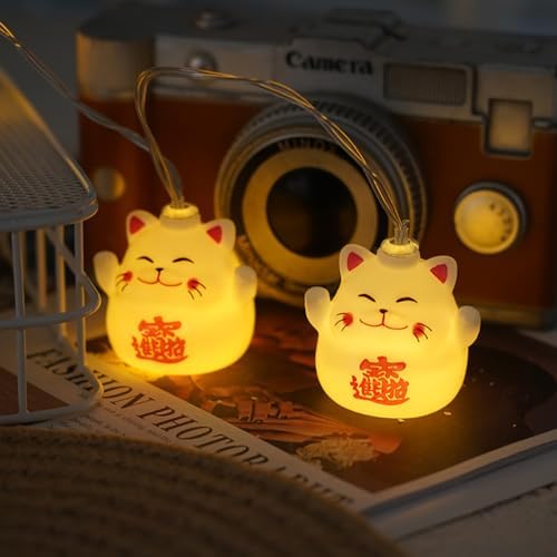 CAKERS Cute Cartoon Cat String Lights|Creative Luminous Night Light|LED Warm White Copper Wire Lights|Hanging Fairy Lights for Bedroom Party Decor,B,7m(22.9ft)-50LED-Solar - Image 5