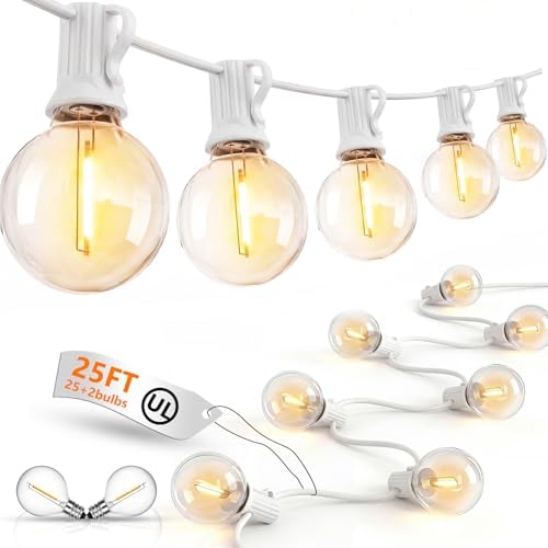 25Ft G40 LED White Outdoor String Lights with 27 Shatterproof Globe Bulbs by Goothy