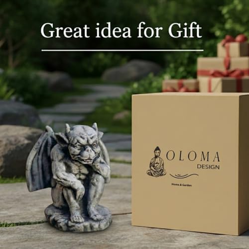 OLOMA Thinking Winged Gargoyle Concrete Garden Statue Stone Beast Sculpture Gothic Outdoor Decor Mythical Monster Lawn Yard Art Handmade Cement Ornament Fantasy Figure - Image 4