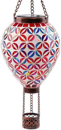 SAVENNA Mosaic Glass Hot Air Balloon Solar Lantern, Flickering Flame Effect Hanging Solar Light, Multicolor Projection for Garden Patio Yard Outdoor Decor by SAVENNA