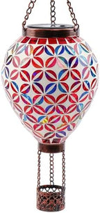 SAVENNA Mosaic Glass Hot Air Balloon Solar Lantern, Flickering Flame Effect Hanging Solar Light, Multicolor Projection for Garden Patio Yard Outdoor Decor by SAVENNA