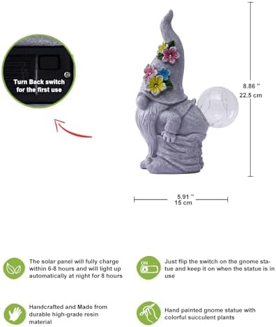 Nacome Solar Funny Gnome for Garden Decor: Durable Resin Statue All-Weather Automatic On/Off Switch Bubble Outdoor Outside Patio Porch Front Pathway - Gifts for Mom Grandma Lady - Image 4