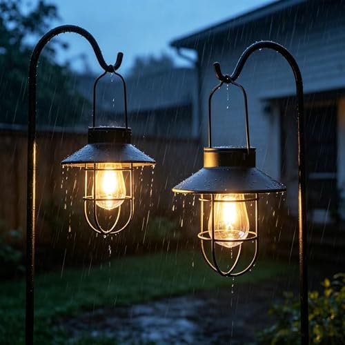 Solar Lanterns Outdoor Waterproof,4pack Hanging Solar Lights Lantern Lamp with Shepherd Hook, Metal Waterproof Edison Bulb Lights for Garden Outdoor Pathway - Image 6