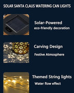 Christmas Solar Kettle Lights Garden Lawn Decorative Lights, Santa Kettle Ground Lamp, Solar Santa Kettle Light, Metal Solar Watering Can, Outdoor Garden Decoration for Pathway Yard Patio (Warm White) - Image 4