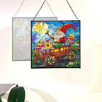 Gnome in a Wagon Ride Stained Glass Suncatcher – Square Hanging Window Panel for Home or Greenhouse – Whimsical Glass Art Gift for Garden Lovers, Christmas, Halloween, Father Days KkTJmY - Image 4