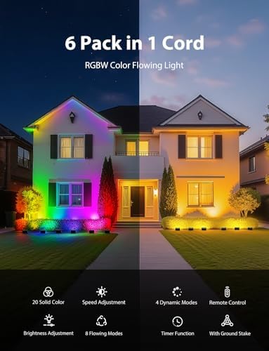 Onforu RGBW Flood Lights Outdoor with Remote, Wired 6 Pack in 1 Cord Color Changing LED Landscape Lights, IP65 Waterproof Uplights for Events, Uplighting for Halloween Christmas Garden Yard Party - Image 3