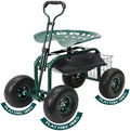 BDL Garden Cart Outdoor Rolling Garden Workseat with Wheels, Heavy Duty Garden Tool Cart with Extendable Handle and Storage for Seniors Yard Gardening Work by BDL