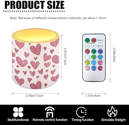 4Pcs Valentines Day Heart Stripes Flameless Candles with Remote Battery Operated Pillar Candles with Timer LED Tea Lights for Patio Porch Home Party Decorations - Image 3