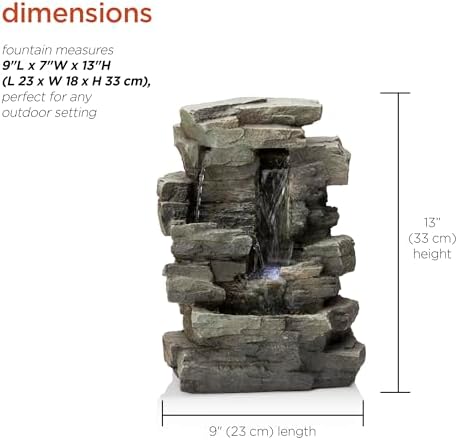 Alpine Corporation 13" Tall Indoor Tabletop Water Fountain, 4 Tier Cascading Water Feature with LED Lights for Home, Office, Living Room, or Zen Decor, Gray - Image 3