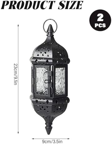 2Pcs Moroccan Lantern, Hollow Vintage Hanging Candle Lantern Metal Ramadan Decorations for Home Indoor Outdoor - Image 2