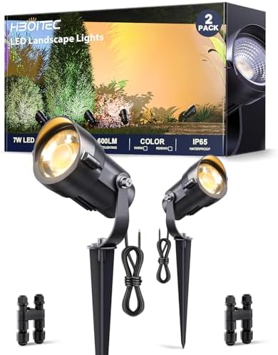 HIBOITEC Spotlights Low Voltage Landscape Lighting with Connectors 7W 2700K Landscape Lights Kit 12-24V AC/DC IP65 Waterproof for House Yard Trees Garden Outdoor 2 Packs by HIBOITEC