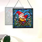 Gnome Hugging Child Stained Glass Suncatcher – Square Hanging Window Panel for Home, Garden, Nursery, Halloween, Christmas, Memorial Day – Whimsical Glass Art Gift for Gnome Lovers abowiz - Image 4