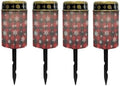 Poceacles Flameless Candle Solar Powered Grave Outdoor Lights Cemetery Candle Flameless Fake LED Pillar Lights Outdoor Christmas Decoration, Christmas Plaid Snowflake Red Black, 4 Pcs by Poceacles