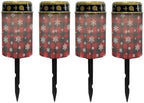Poceacles Flameless Candle Solar Powered Grave Outdoor Lights Cemetery Candle Flameless Fake LED Pillar Lights Outdoor Christmas Decoration, Christmas Plaid Snowflake Red Black, 4 Pcs by Poceacles