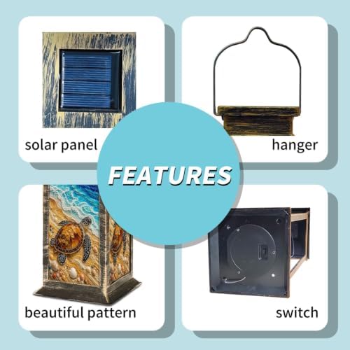 Solar Lantern Colorful Mosaic Sea Turtle Outdoor Waterproof Garden Hanging Lantern Solar Powered Lighting Outside Solar Light for Patio Yard Camping, Gifts for Women Mom - Image 5
