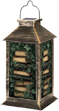 Solar Lantern Outdoor Garden Hanging Lantern Vintage Stack Books Ivy Vines Dark Waterproof Solar Powered Lighting Outside Table Lamp for Patio Deck Yard Camping by Unknown