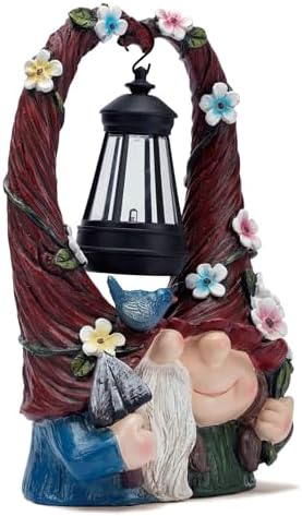 Joint Honglin Outdoor Garden Couple Gnome Statue with Hanging Lantern - Image 4