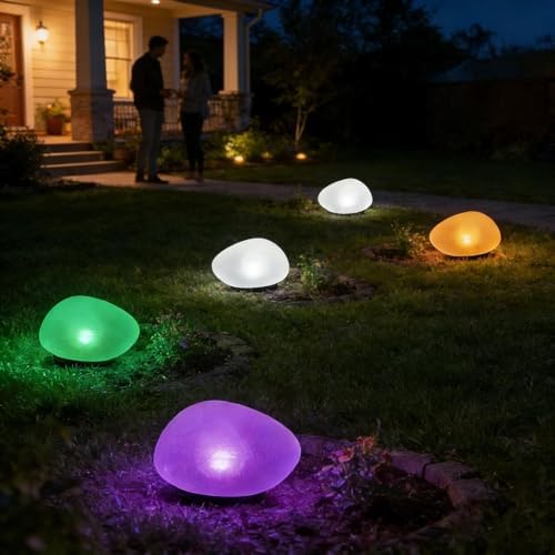 Solar Glass Garden Pebbles Outdoor, Pebble Shape Decorative Rock Lights Waterproof Solar, Glowing Cobblestone Stones for Outdoor Landscape Lighting, for Pathway, Yard Decor (Green) - Image 7