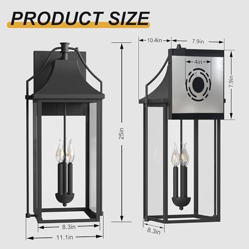 25IN Dusk to Dawn Outdoor Wall Sconce, 3-E12 Base Porch Light - Image 6