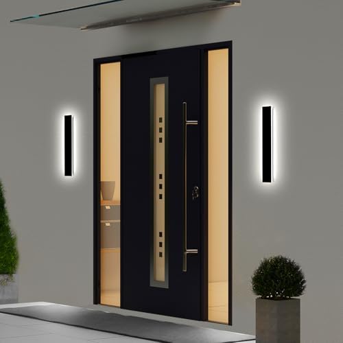 23.6inch Porch Wall Lights - Long Strip Modern Outdoor Wall Light Fixture, Dimmable Black Wall Mount Exterior Lighting Wall Sconce Outside Garage Lights for House, Courtyard, Corridor by NIUZDU