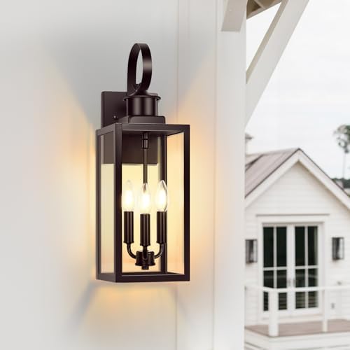 19" Large Outdoor Wall Light, 3-Light Brown Exterior Wall Light Fixture - Image 5